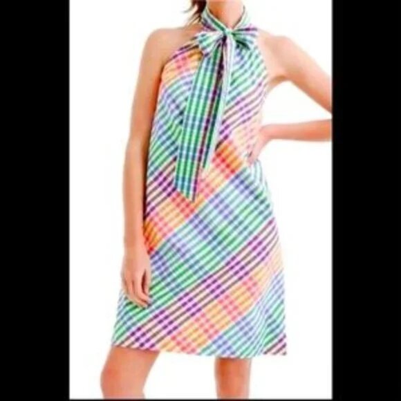 J. Crew Dresses & Skirts - J. Crew Multi-color Plaid Halter Sleeveless Tie Mini Dress Size 2